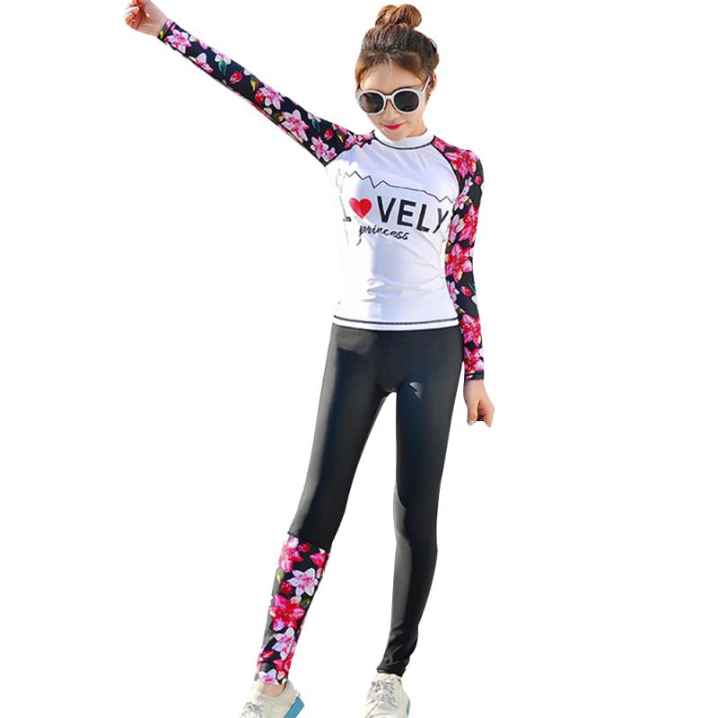 2 Pcs/set Women Swimsuit Parent-child Sunscreen Long-sleeve Quick-drying Top + Swimming Trunk