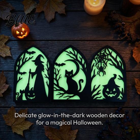 Halloween Mantelpiece Decorations Wooden Screen Ornaments Glow in The Dark Gothic Arch Eco-friendly Wood Art Decor No Assembly Atmosphere