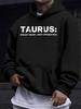 American Western Style unisex Autumn Winter Print Hooded Long Sleeve Sweatshirt, TAURUS Bull Constellation Text Print Hoodie, Regular Constellation En