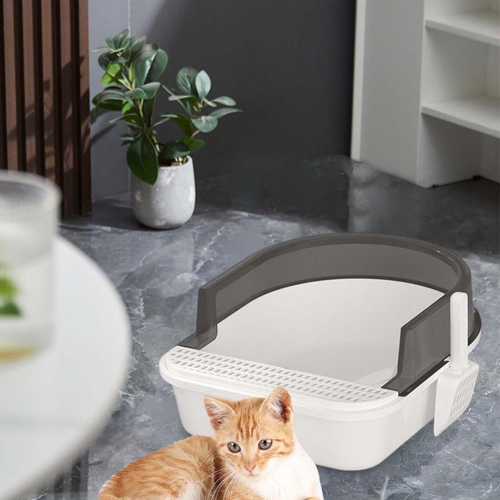 Cat Litter Box Heighten Open Top Pet Litter Tray Semi Closed Kitty Litter Pan Cat Sand Box Container for All Kinds of Cat Litter