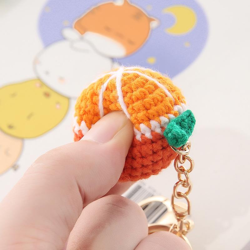 New Handmade Weaving Keychain Wool Crochet Unique Knitted Pendant Keyring Strawberry Watermelon Orange Pendant Key Chain Gifts