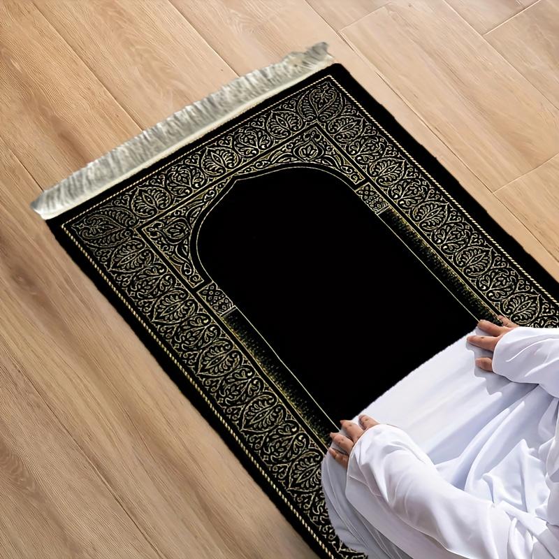 VIKAMA Black Gold Luxury Adult Prayer Mat Foldable Family Prayer Mat Portable Indoor/Outdoor Muslim Prayer Mat