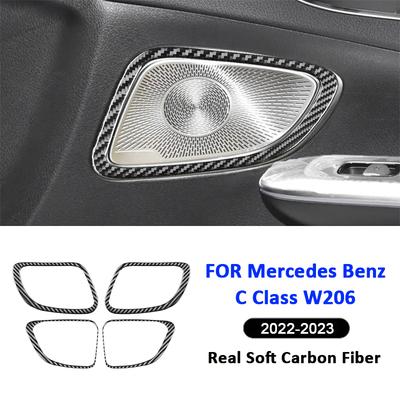 For Mercedes Benz C Class W206 - Carbon Fiber 4PCS Car Door Horn Speaker Frame Decoration Sticker Interior Accessories