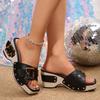 Fashion Thick Sole Wedge Sandals for Women Fashion Buckle Rivet Platform Slippers Woman Summer PU Leather High Heel Sandalias Mujer 2025