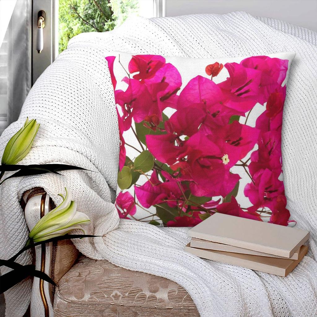 Bougainvillea Flower Square Pillowcase Polyester Linen Velvet Creative Zip Decorative Pillow Case Bed Cushion Cover