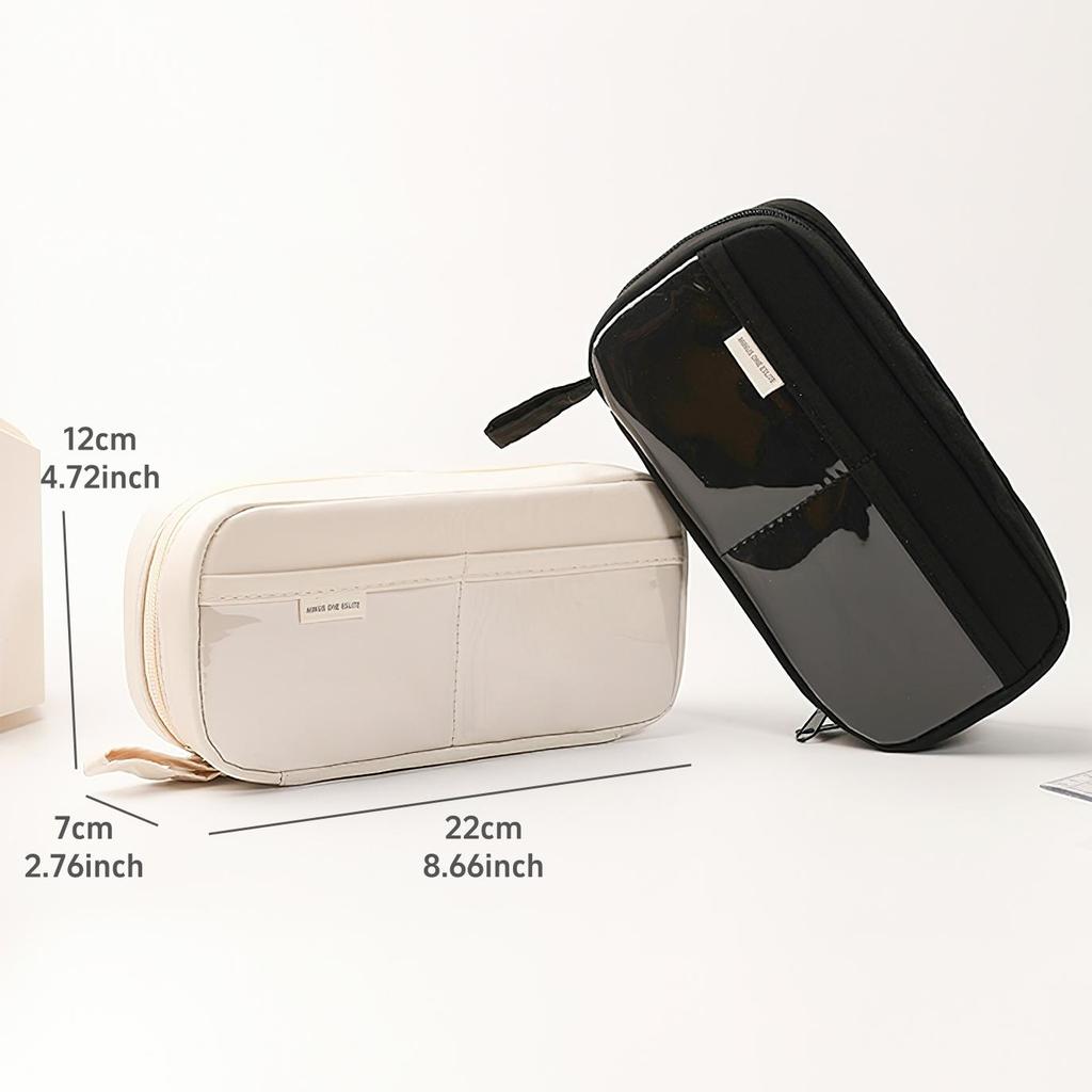 Volcano Layer Pencil Bag Pen Case Transparent Pocket 3 Compartments Handle Storage Pouch for Stationery