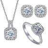 Moissanite Necklace & 1 Carat Stud Earrings Set: Square Bag Jewelry with Clavicle Chain & Ring for Women
