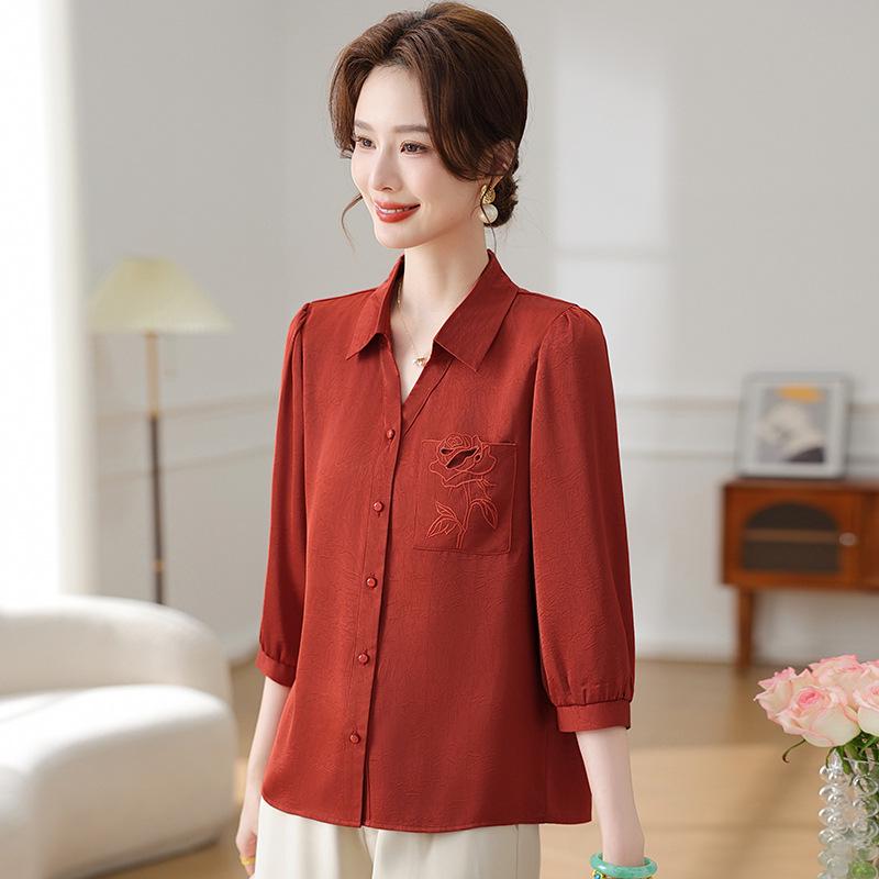 

Mom s Stylish Chiffon Seven-Sleeve Shirt for Middle-Aged and Elderly Women XL for 85-105 kg
