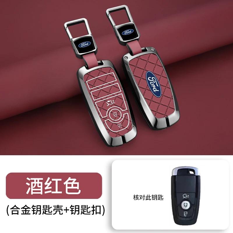Autoaufkleber Ford Zinklegierung Leder Auto Fernbedienung Schlüsselhülle Abdeckung Fob Schale Für Ford Fusion Mondeo Mustang Edge Expedition EXplorer
