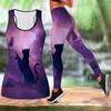 Black Cat Print Yoga Outfit for Women Fashion Workout Leggings Fitness Sports Casual Yoga Pants
