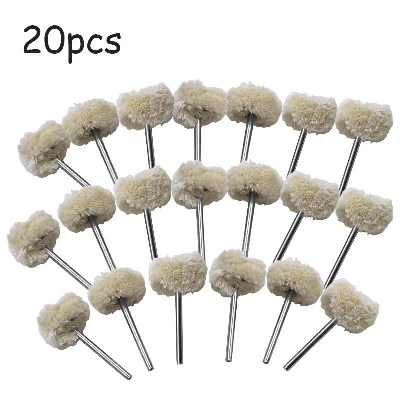 10/20/30pcs Wool Polishing Wheel 3mm Shank Artificial Wool Buffing Wheel Grinder Head Rotary Tools For Stone Metal and Nonmetal