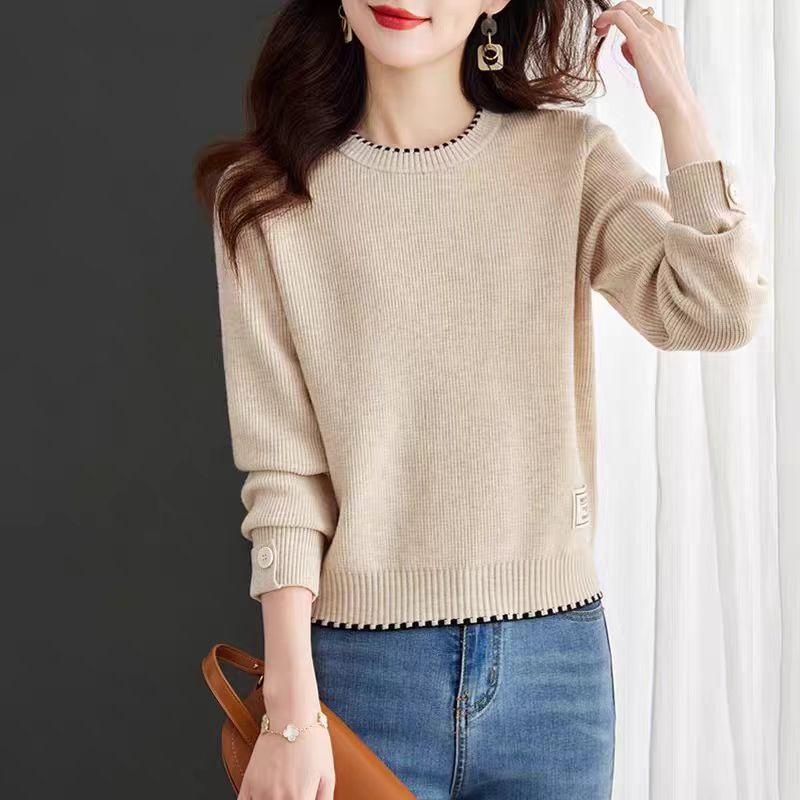 Sweater Women's Round-neck Casual Pullover Sweater Thickened Color-blocked Knitted Sweater Loose and Warm Inner Layer Top