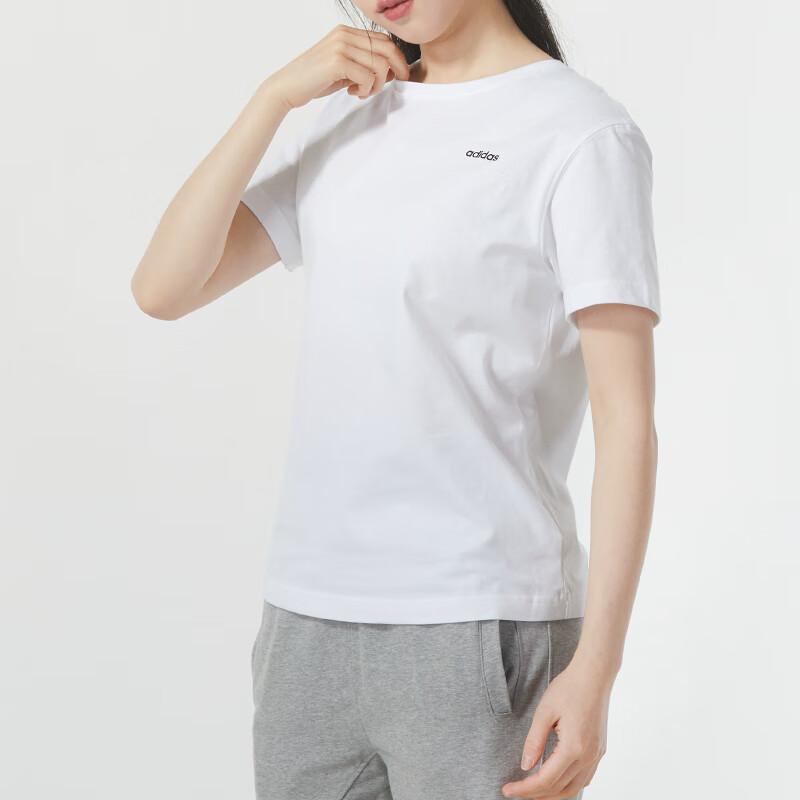 Adidas Solid Color Letter Logo Running Sports Training Fitness Crew Neck Short Sleeve T-Shirt Women Tops White JE3570