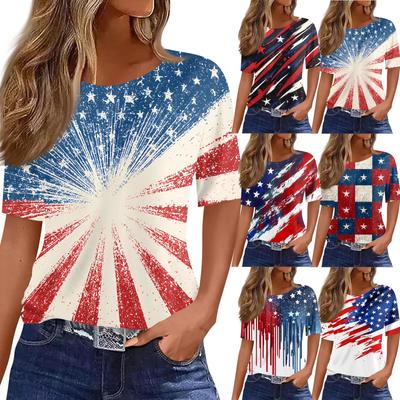 Women's Fashionable Casual Short Sleeve Print Round Neck Pullover Top