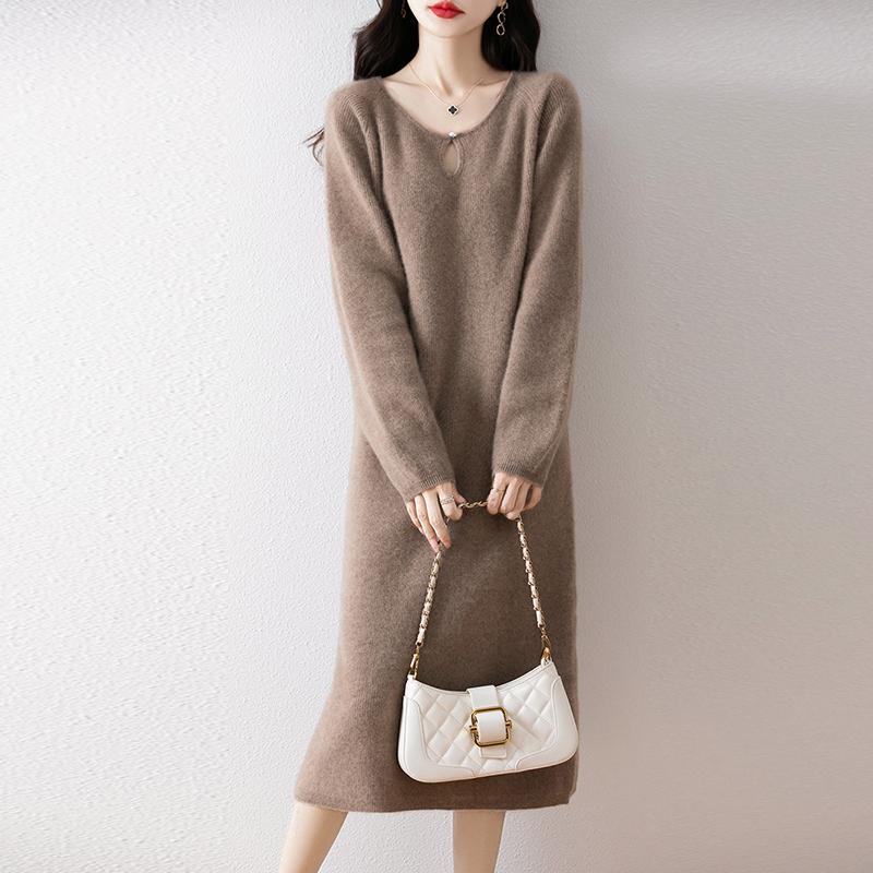 Women Sweater Dress 100% Wool MODERN NEW SAGA O-neck Knit Long Pullover Winter Jumpers Wool Long Dress Female