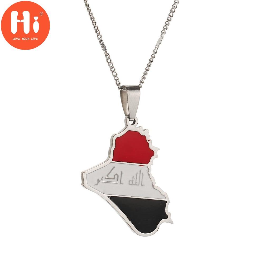 Bună Oțel inoxidabil Republica Irak Hartă pandantiv Colier Allah Nume Pandantiv Irak Harta Bijuterii
