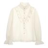 Fashion New 2024 Autumn Long Sleeve Stand Collar Casual Ruffles Apricot Chiffon Blouse Shirt Women Tops Blouses Shirts J462