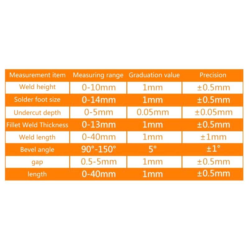 Tragbare Messlehre Schweißraupenhöhe Schweißnaht für Spaltlehre Schweißinspektionslineal Messbereich 0-40mm Genauigkeit 0,5mm
