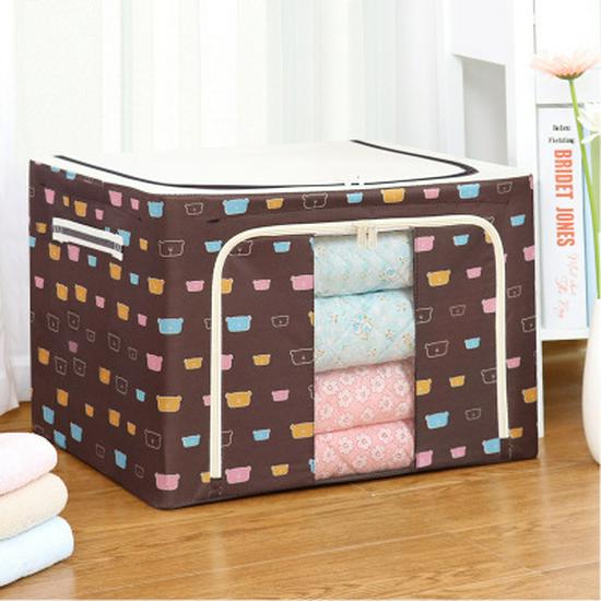 Large Steel Frame Folding Storage Box with Clear Window - Oxford Cloth for Toys and Clothes Organizing