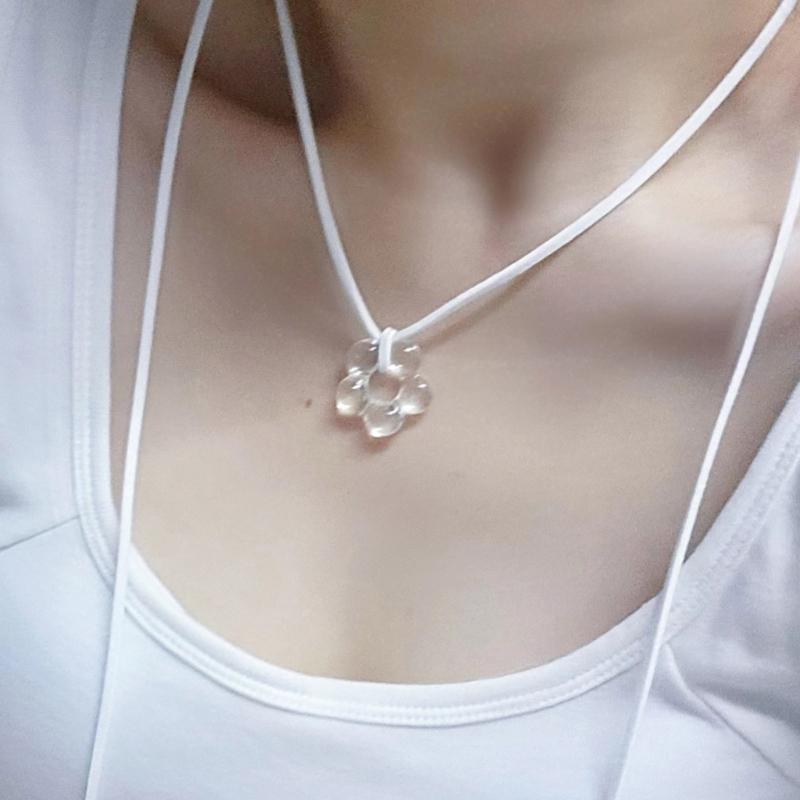 Sweet Glass Flower Pendant Necklace Fashion Statement Choker Neck Chain Simple Cord Collar Necklace Party Jewelry