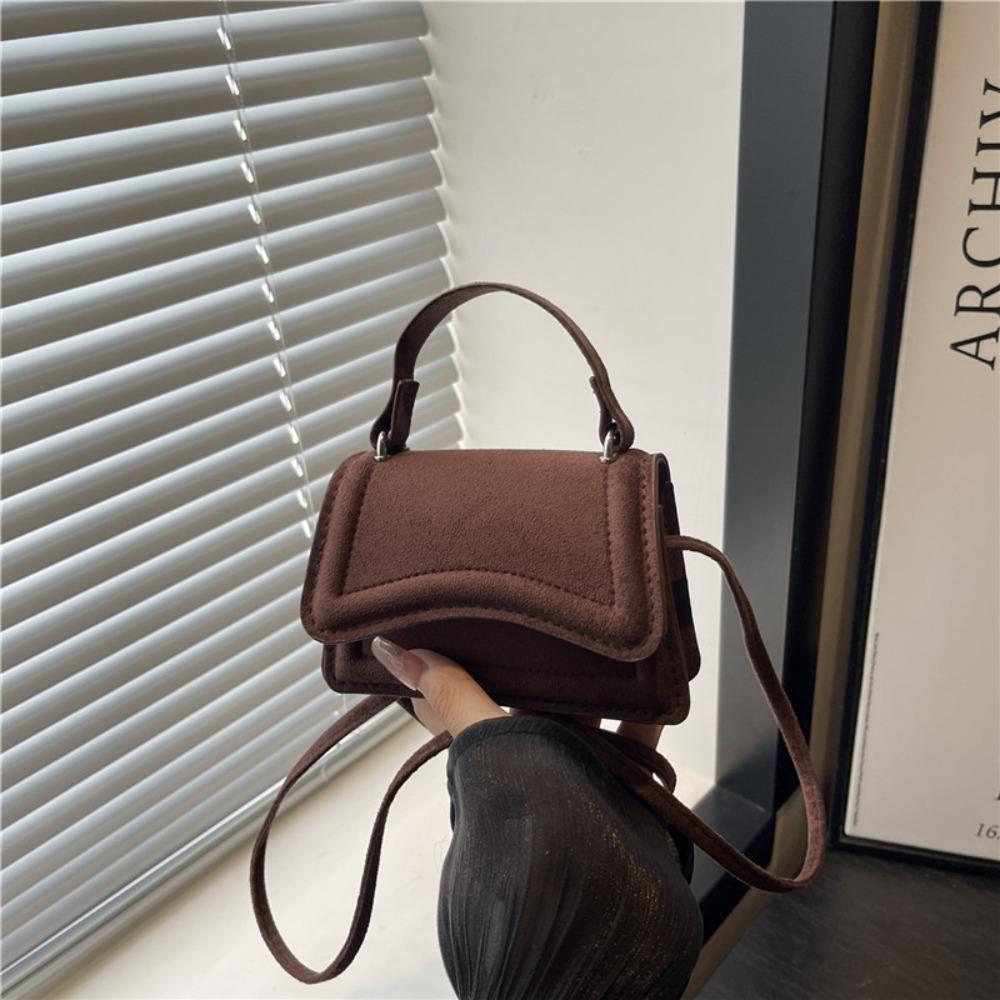 

Fashion Suede Crossbody Bag Square Shape Solid Color Small Handbag Mini Shoulder Bag Daily Use кавовий