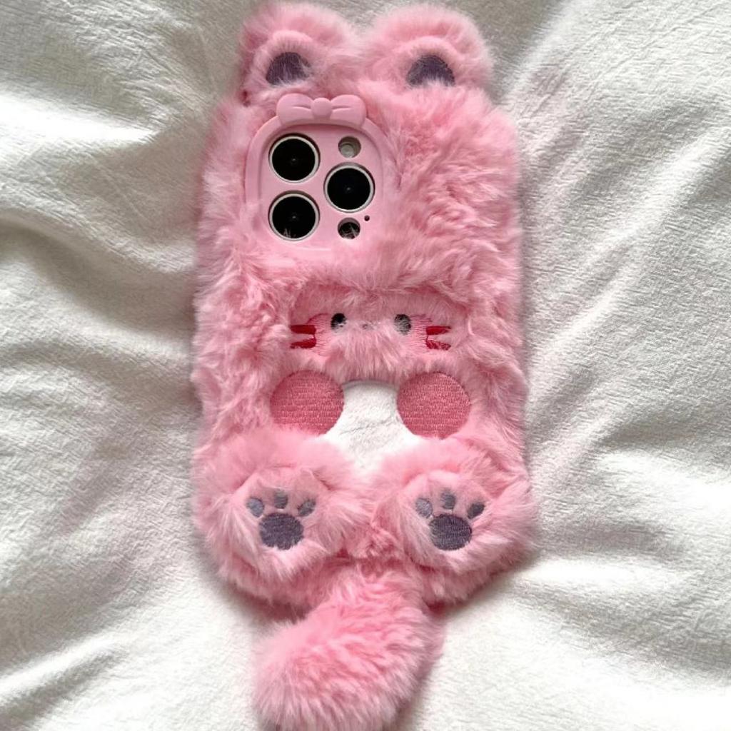Autumn Winter Cute Plush Cat Phone Case for IPhone 15 14 Pro Max 11 13 12 Mini XR 6 8 7 Plus X XS SE Cute Cover Shockproof Case
