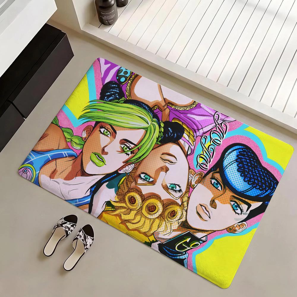 Anime A-J-J-JoJo B-Bizarre A-Adventure Floor Mat Eco Flannel Doormat Non-Slip Odorless Indoor Soft Short Plush Floor Rug