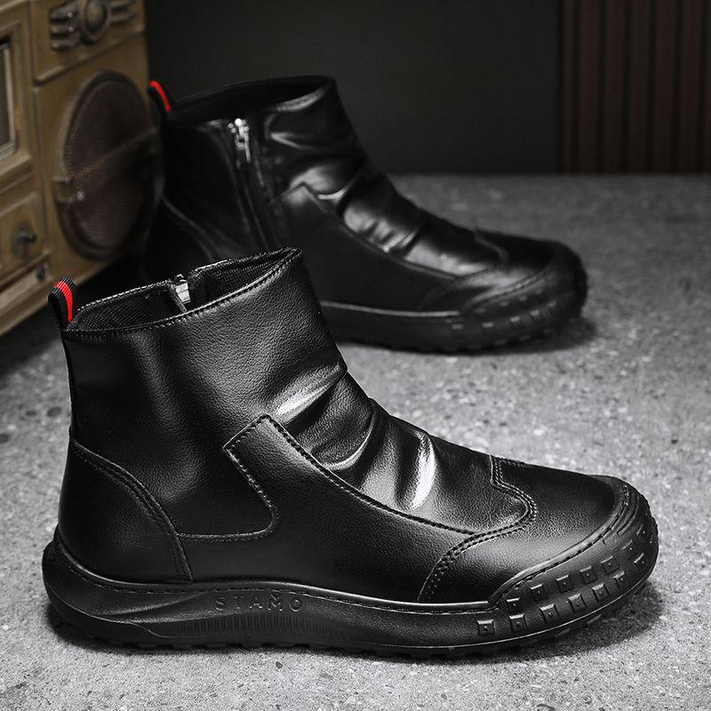 Men's 2025 Autumn Black High-Top Safety Leather Boots - Dirt-Resistant, Non-Slip, Versatile Work Shoes