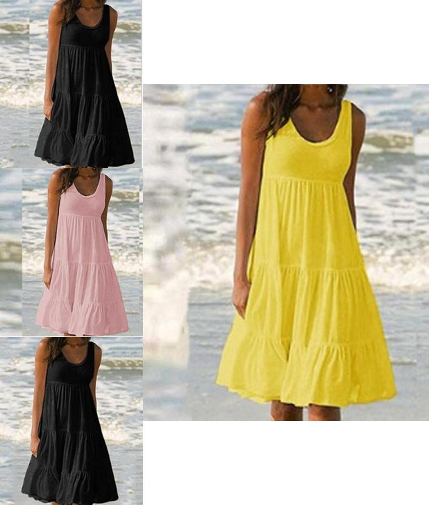 Stylish Women's Holiday Summer Solid Sleeveless Party Beach Loose Short Dress Sundress For Effortless Elegance