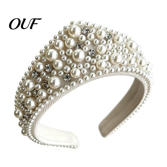 Soft Fabric Hair Accessories Faux Pearl and Diamond Headband for Women, Fashion Crown Style Headband, Elegant Cute Bands Parties with Comfortable Fit