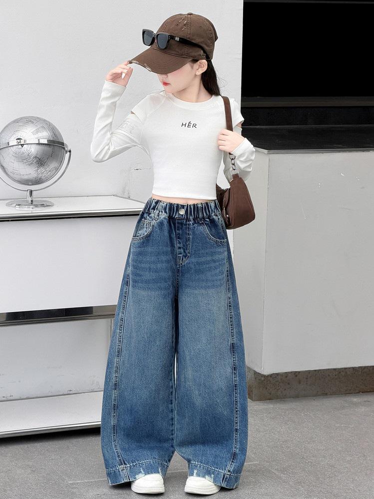 Girls' Autumn 2026 Wide Leg Jeans - Casual Straight Leg for Big Kids