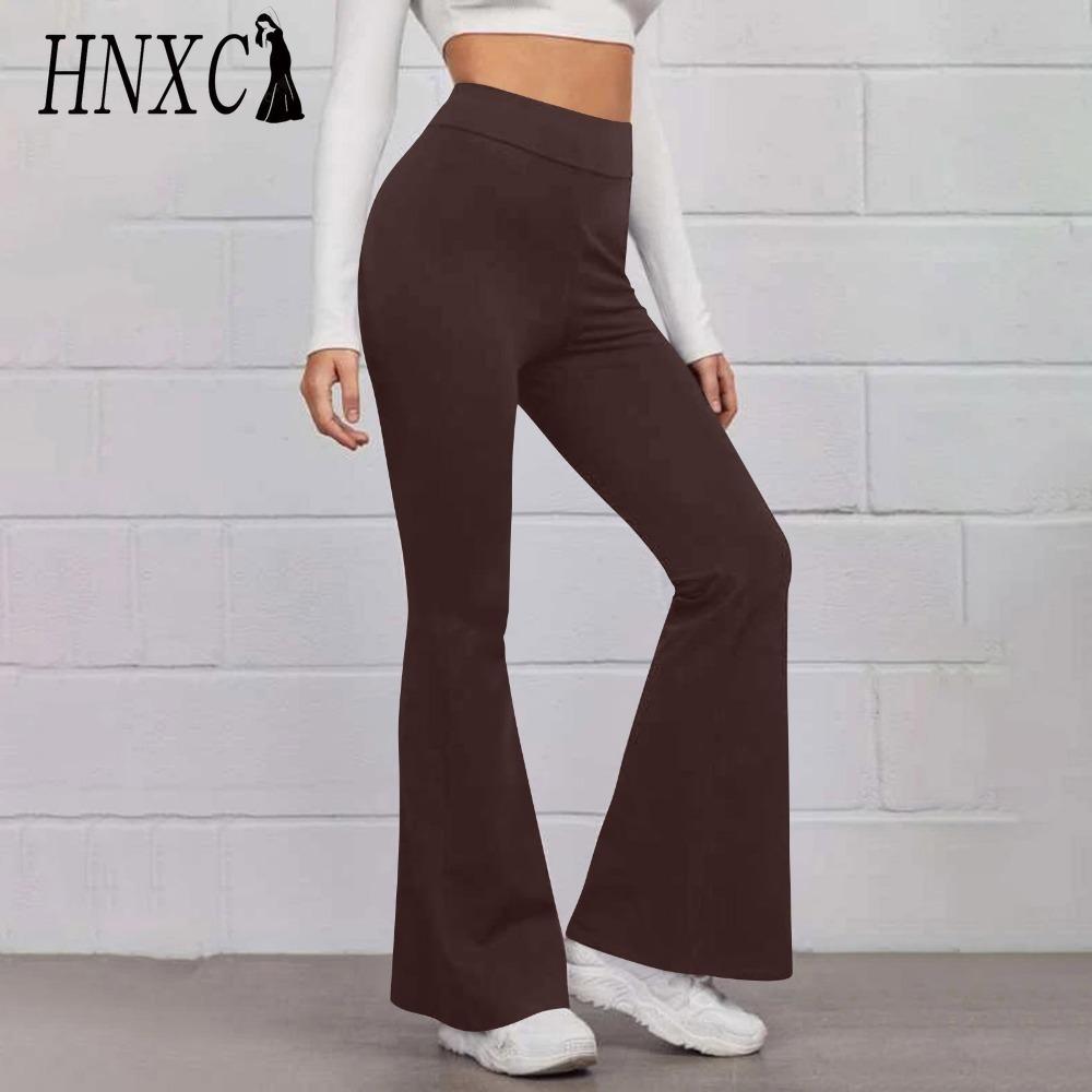 HNXC 14 Colors Women Elastic Waist High Waist Trousers Ladies Solid Color Sports Flared Pants Streetwear