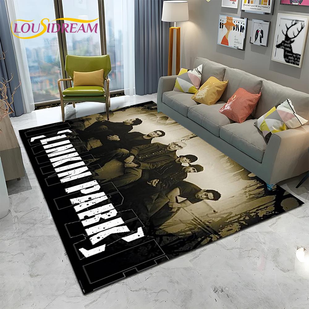 Tappeto Tappetino Decorativo 3D Retro Rock Band L-Linkin Park Logo per Casa Soggiorno Camera da Letto Divano Zerbino, Tappeto per Area Bambini Tappetino Antiscivolo