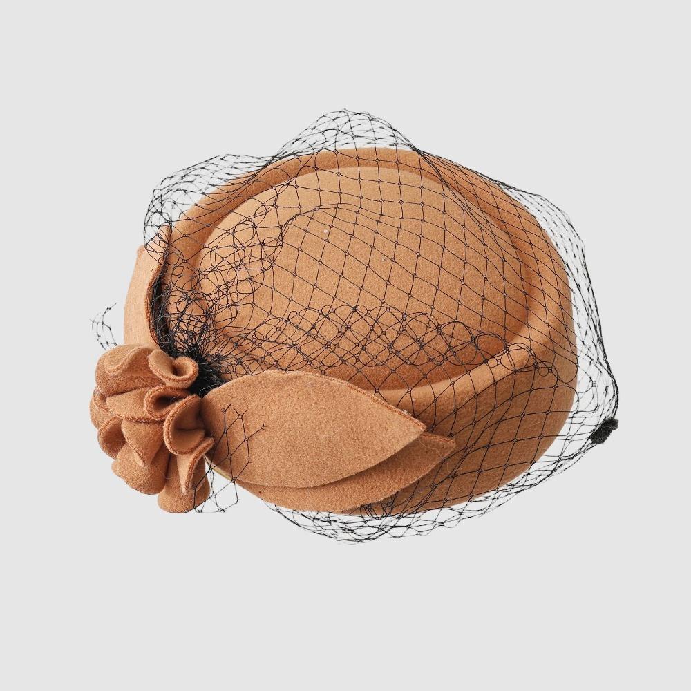 Flower Mesh Topper Hat Solid Color Woolen Beret Woolen Top Hat Formal Hat Performances