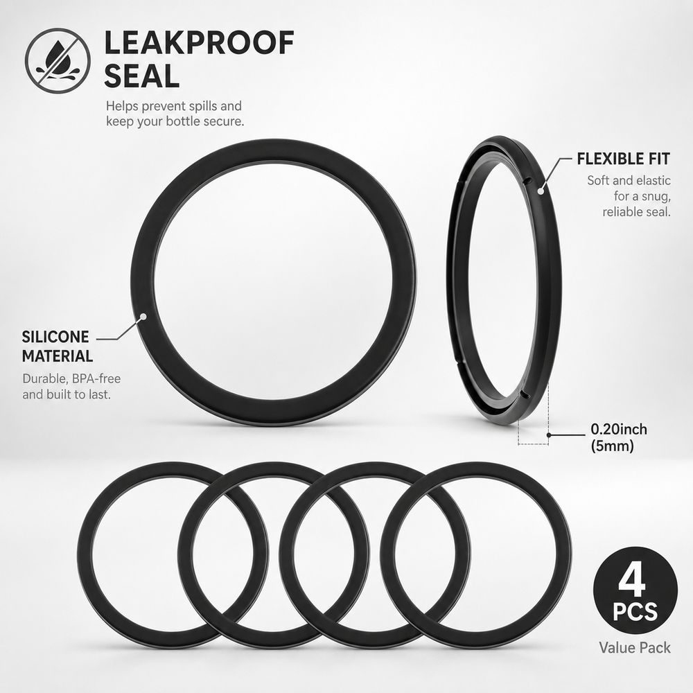 4Pcs Leakproof Bottle Lid Sealing Rings Black Replacement Seal Rings Water Bottle Accessories