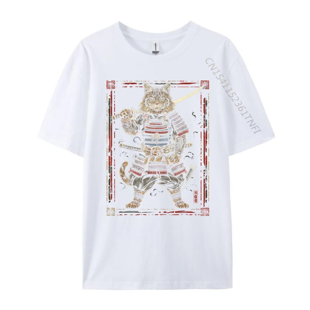 Cat Samurai Ninja Cat Samurai Art Ukiyo E Hiphop Streetwear Camiseta Masculina Korean Brand T Shirt Cotton Comfort Tshirt Crazy