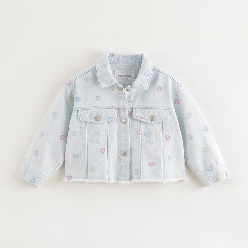 Mark Jenny Girls  Colorful Embroidered Heart Denim Jacket Children s Jacket 2025 Spring New Style 250191 Cowboy Blue 130