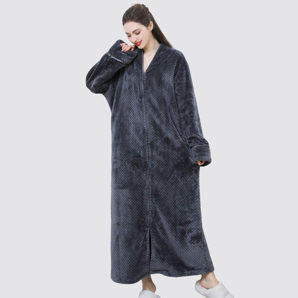 Winter Flannel Hooded Nightgown: Thick Coral Fleece, Long Sleeve, Plus Size, Ready Stock