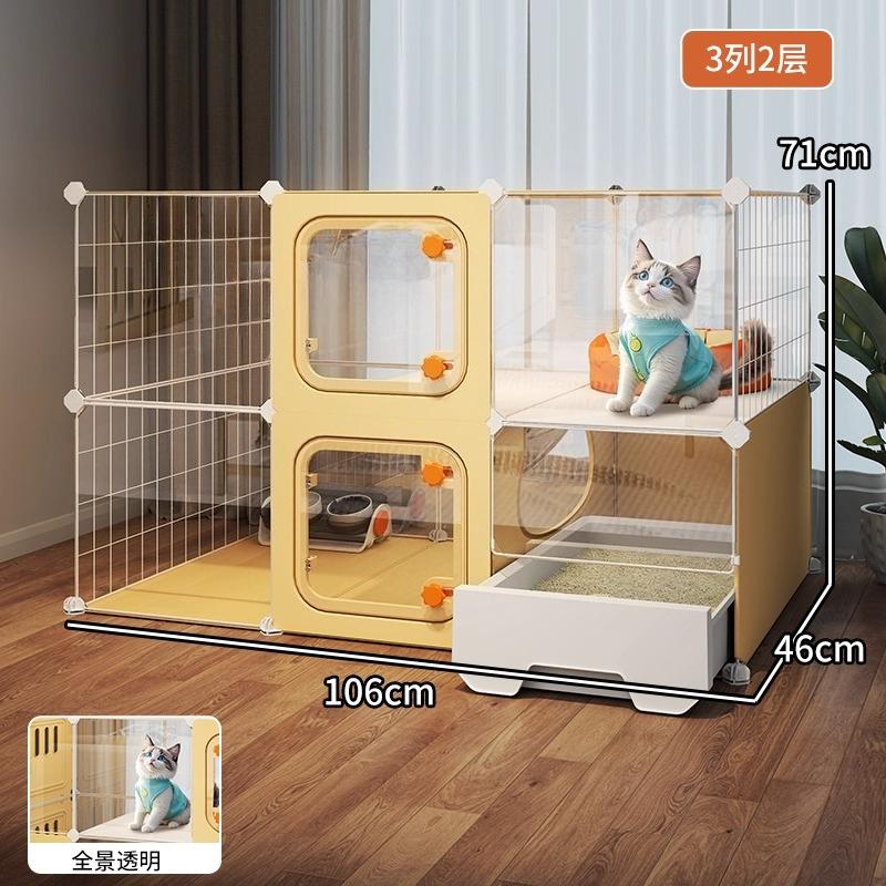 Villa Transparente para Gatos Caja de Arena Extra Grande Inodoro Interior Configuración de Una Habitación Un Salón Jaula para Gatos Hogar Espacioso Sistema de Residencia para Mascotas