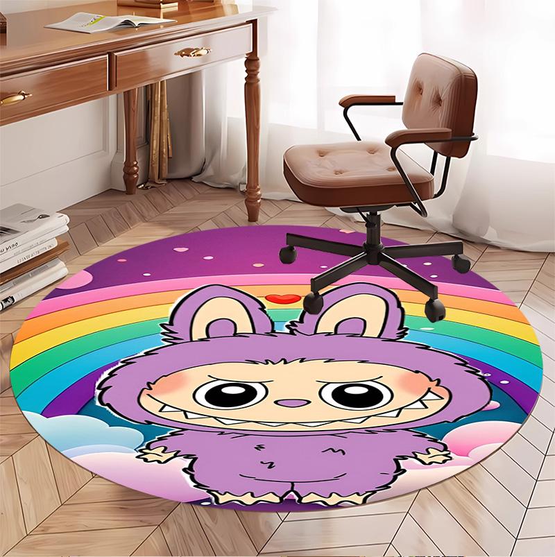 Labubu Pattern Round Rug, Indoor/Outdoor Mat, for Picnic, Gameroom, Bedroom, Office, Living Room, Home Decor Carpet, Birthday Gift