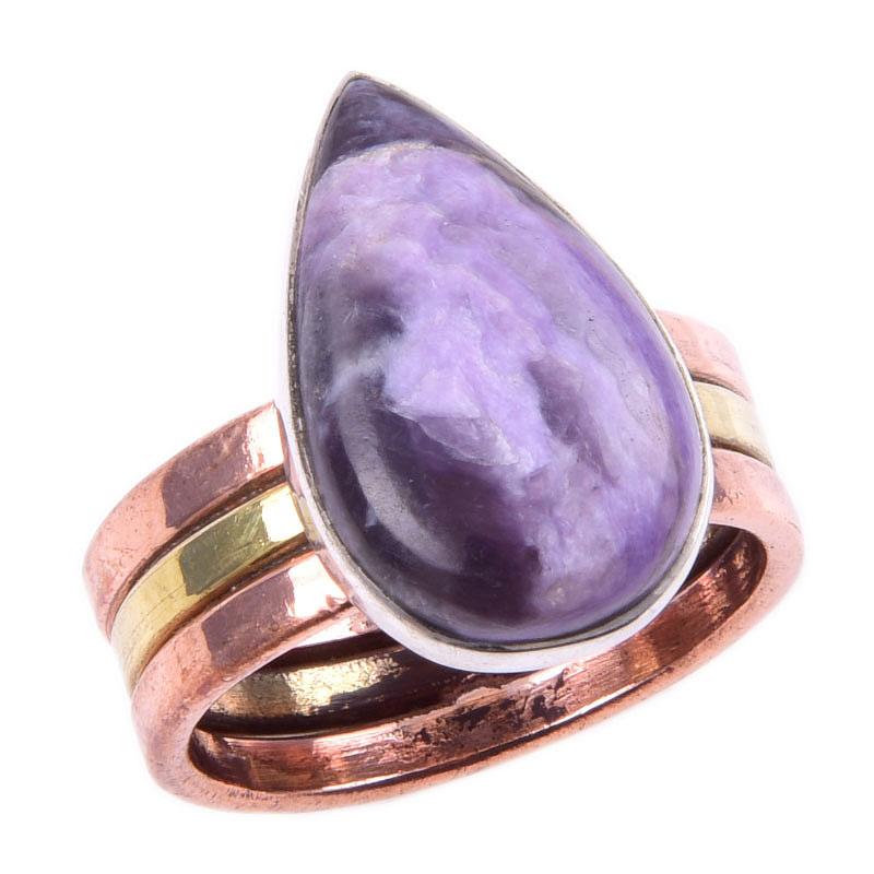 Natural Chavorite Gemstone Handmade 925 Sterling Silver Two Tone Ring S.7.5 d2I98