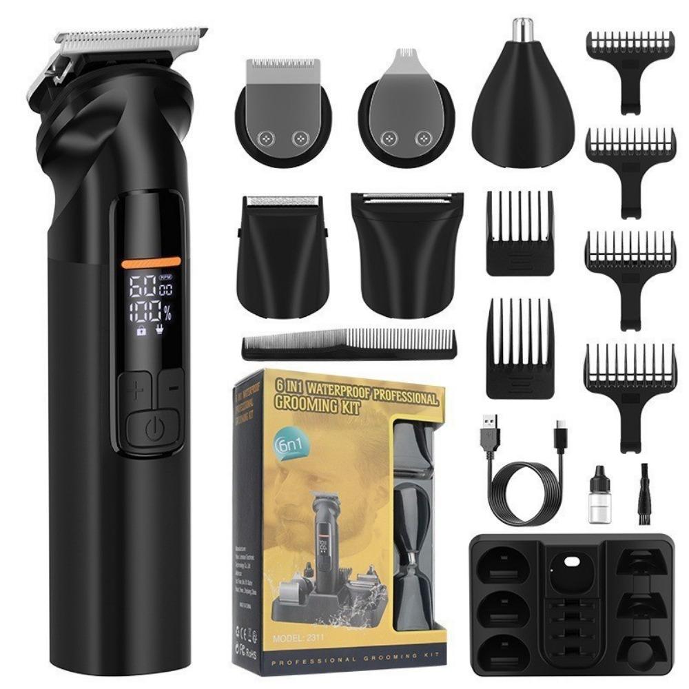 Men's 5-in-1 Professional Electric Hair Trimmer LCD Hair Clipper Shaver Rechargeable Body and Nose Hair Trimmer Set
