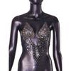 Outfitgirl Fashion Style Sexy Women Clothing Fishnet Rhinestone Shiny Halterneck Lace-up Cutout Sexy Vest