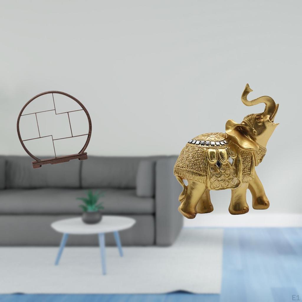 Wooden Elephant Display Stand Organizer Antique Shelf Crafts Animal Sculpture Decorative Figurine