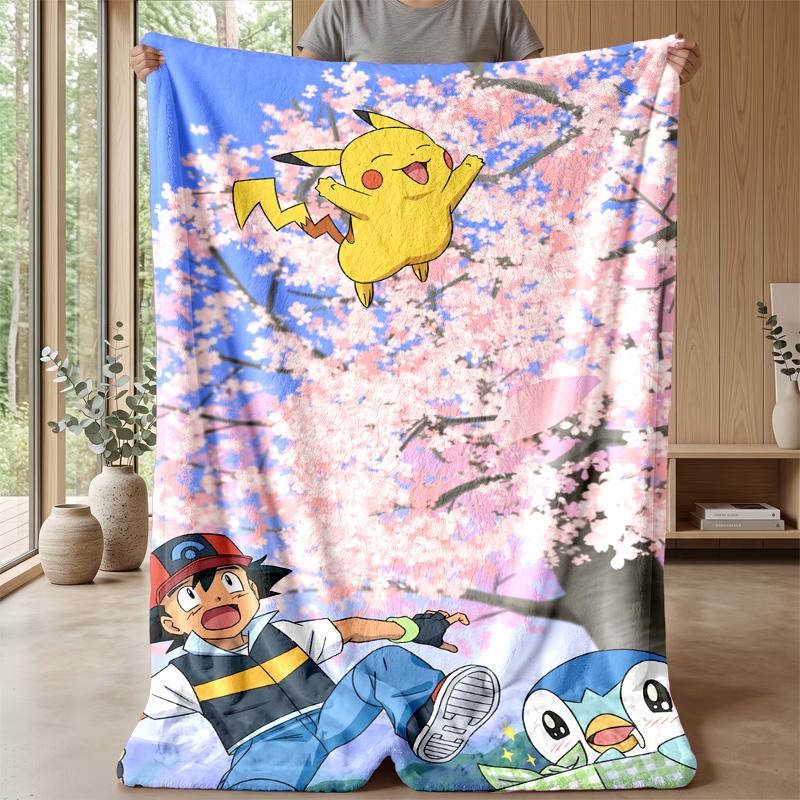Pokémon Printed Flannel Throw Blanket Soft Warm Lightweight All Season Blanket for Sofa Bed Camping Home Decor Holiday Gift