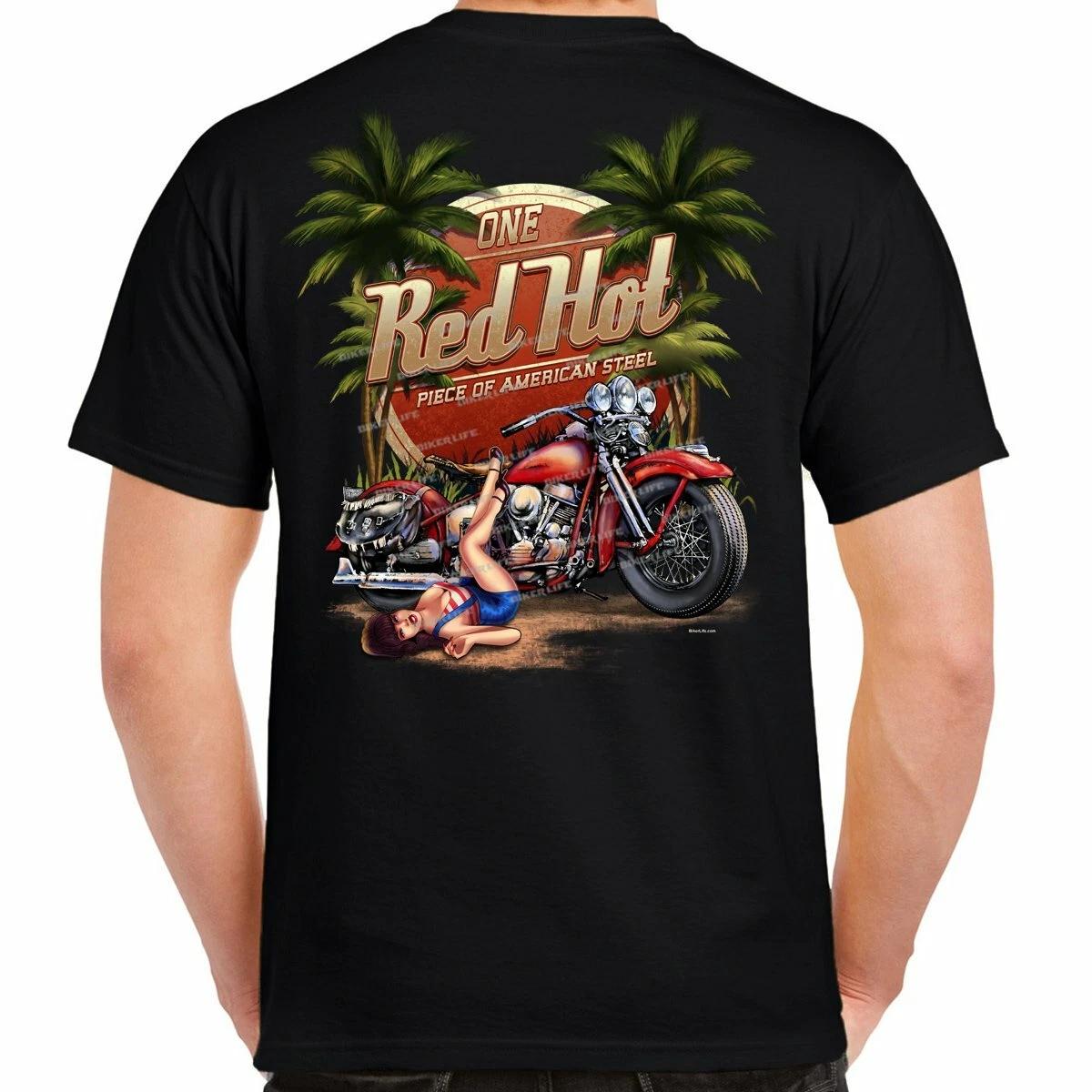 Red Hot American Steel Sexy Rockabilly Chick Biker Motorcycle T-Shirt XXXL