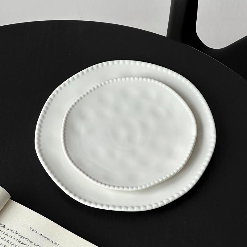 Elegant Beaded Edge Ceramic Snack Plate