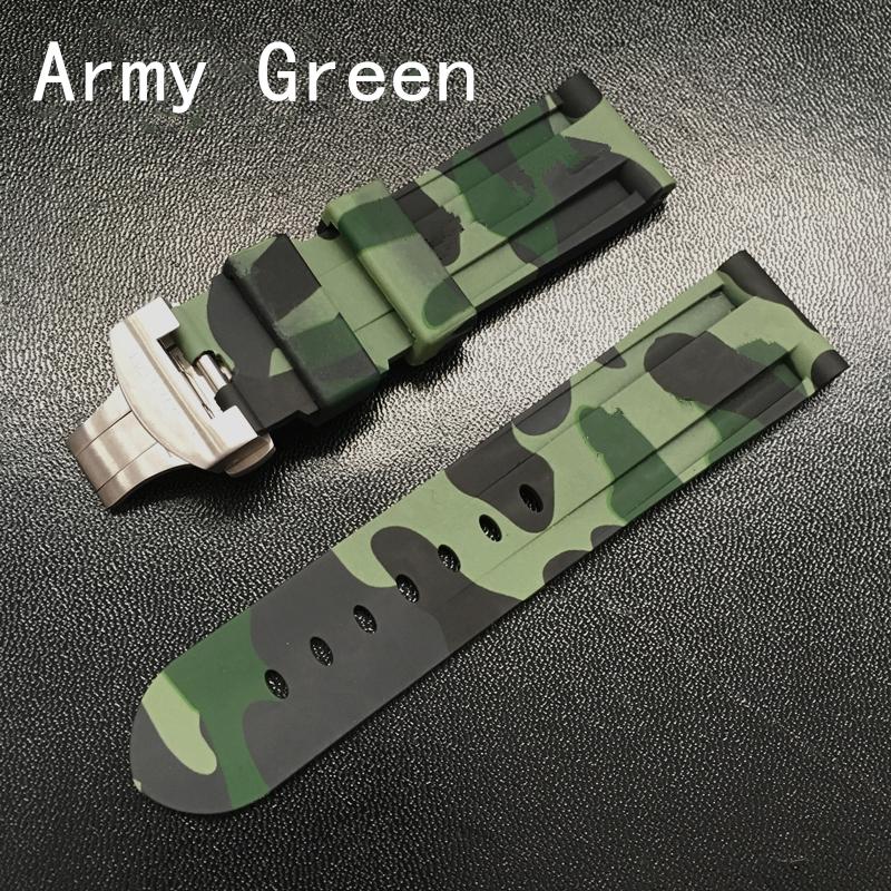 

24 мм синьо-білий сірий червоно-зелений камуфляжний ремінець із м’якої силіконової гуми для ремінця для годинника PAM із гравіюванням на пряжці-метелику 24mm