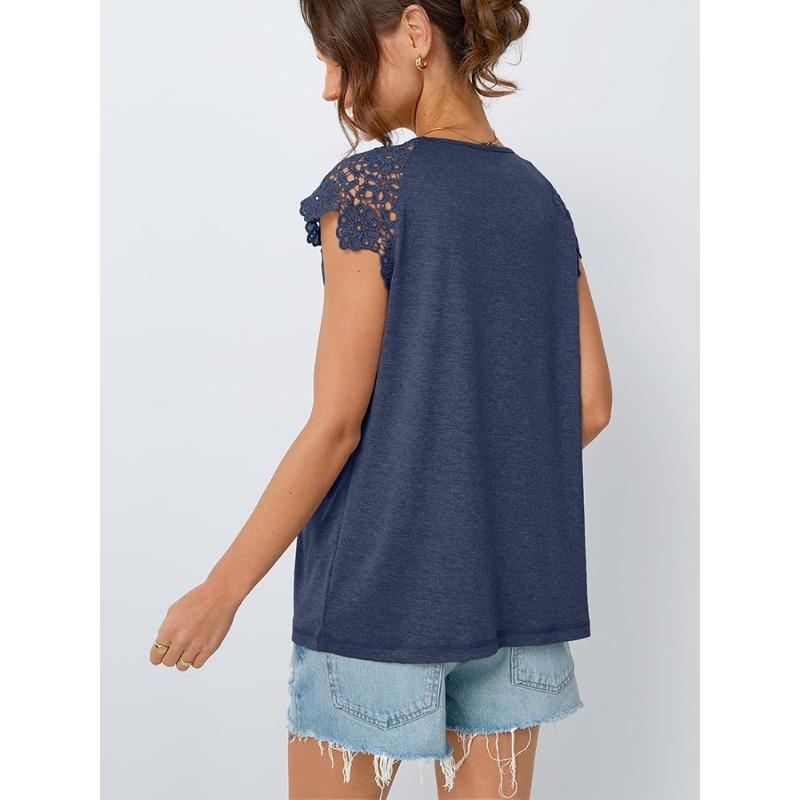 JKASHDK Women's Fashion Casual Summer Spring Solid Color Print Short Sleeve U-Neck Blouses & Shirts