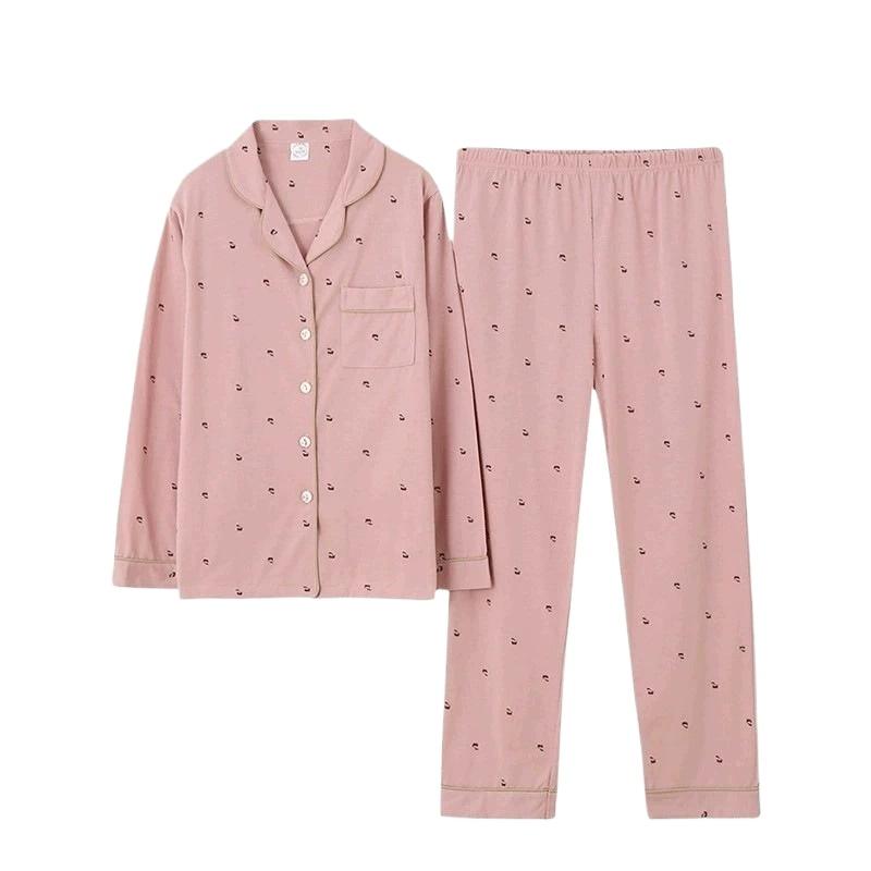 Pigiama in Cotone da Donna Primavera e Autunno Manica Lunga Indumento Esterno Servizio Casalingo Coreano Completo Camicia e Pantaloni a Manica Lunga